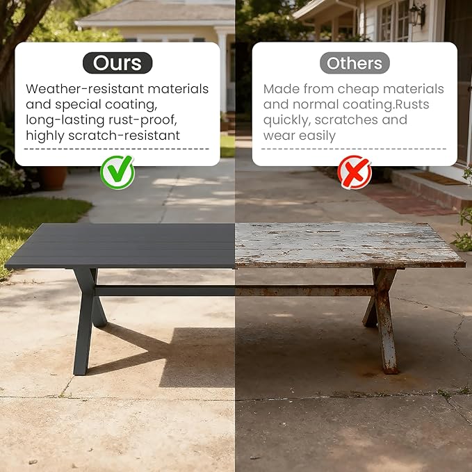 Aeeiua 98" x 38" Outdoor Dining Table, Rectangle Patio Table with Slatted Tabletop for Backyard, Garden, Deck, Poolside