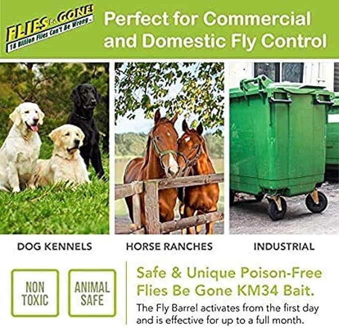 Flies Be Gone Fly Trap - Disposable Non Toxic Fly Catcher, Made in USA - Natural Bait Trap for Patios, Ranches, Outdoor Environments - Keeps Flies from Coming Indoors, Disposable Fly Catcher, 5-Pack