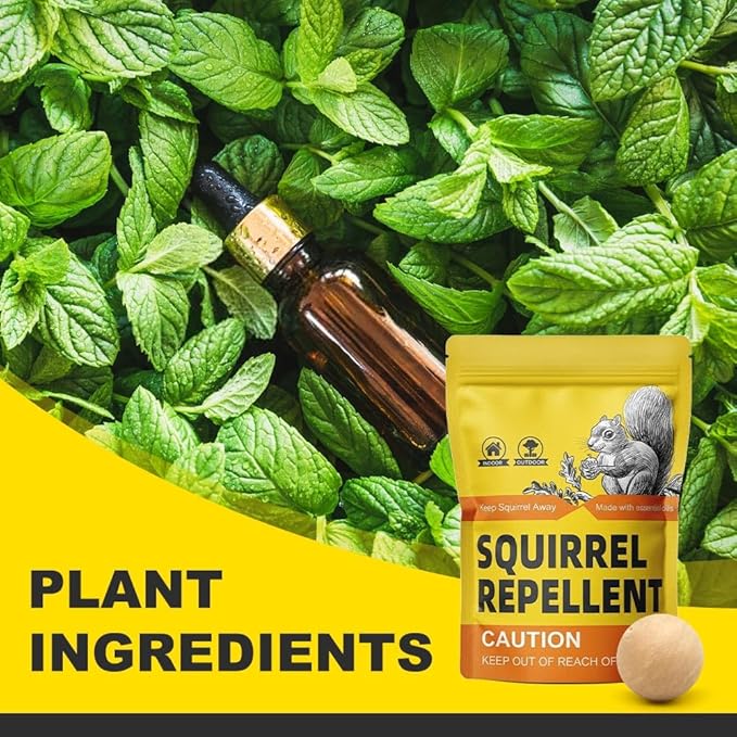 Squirrel Repellent Outdoor, Chipmunk & Squirrel Repellent, Keep Squirrels Away from Garden/Attic/Yard and Bird Feeder, Safe for Kids, Pets and Plants, 120 sq ft Coverage - 8P