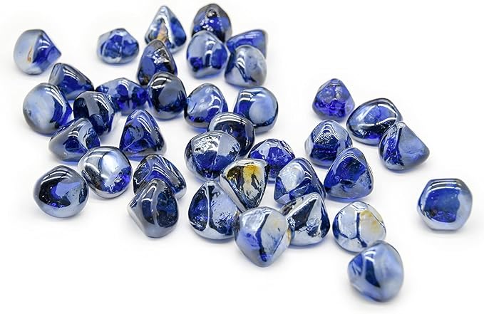 GasSaf 20-Pound 1 inch Diamonds Fire Glass for Gas or Propane Fire Pit Fireplace & Landscaping (Cobalt Blue Luster)