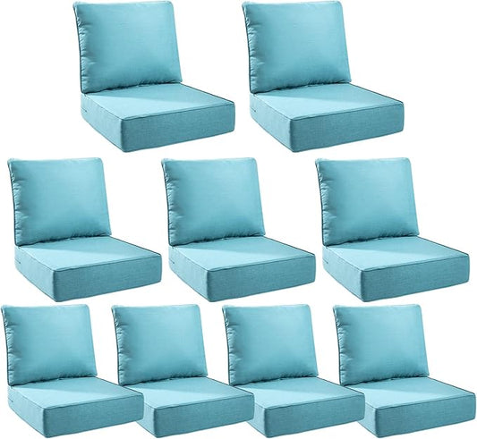 6" Thick Outdoor Cushions 24x24x6, 9-Set Deep Seat Patio Cushions with Removable Cover, Waterproof & Fade Resistant Replacement for Wicker Chair, Loveseat, Sofa - Teal