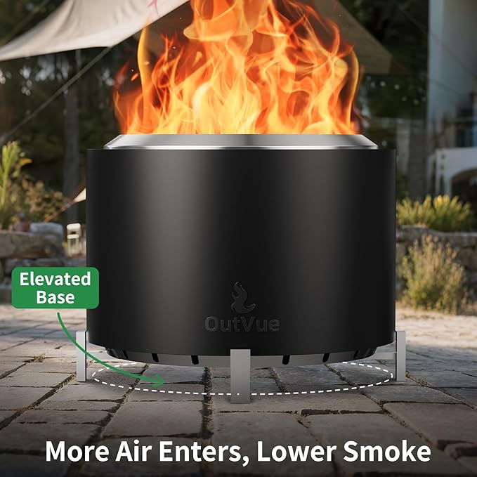 27 inch Stainless Steel Smokeless Fire Pit, Outdoor Smokeless Firepit, Wood Burning Fire Pits for Camping, Bonfire, Low Smoke Firepit for Outside (Vertical Hole)