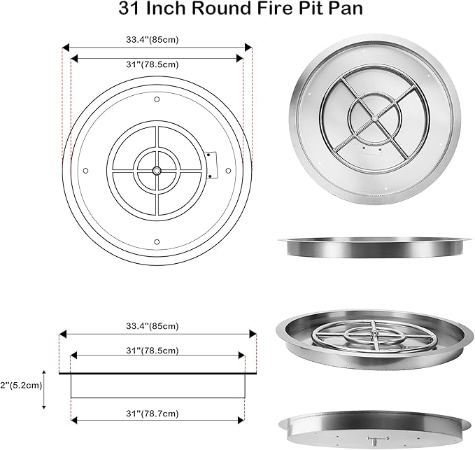 Stanbroil 31 Inch Drop-in Round Fire Pit with Spark Ignition Kit, Gas Firepit Insert for DIY Project, Propane Gas Version,304 Stainless Steel