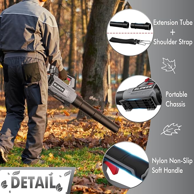 Leaf Blower Cordless (Upgraded) - 630CFM/160MPH, 21V Powerful Electric Cordless Leaf Blower with 2 x 4.0Ah Batteries and Charger, Battery Powered Leaf Blowers for Lawn Care, Patio, Yard, Dust, Snow