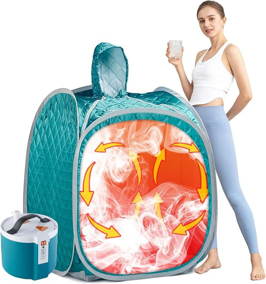 Portable Steam Sauna with 1000W Steam Generator, Personal Foldable Saunas Tent for Home Spa, 60 Minute Timer & Remote Control (L 33.5" x W 32.3" x H 41.7", Green)