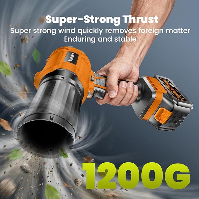 Cordless Leaf Blower, 980,000 RPM Handheld Leaf Blower with 2 X 4.0Ah Batteries & Charger, Lightweight Leaf Blowers for Patio Cleaning, Lawn Care, Leaves, Dust - Vivid Orange