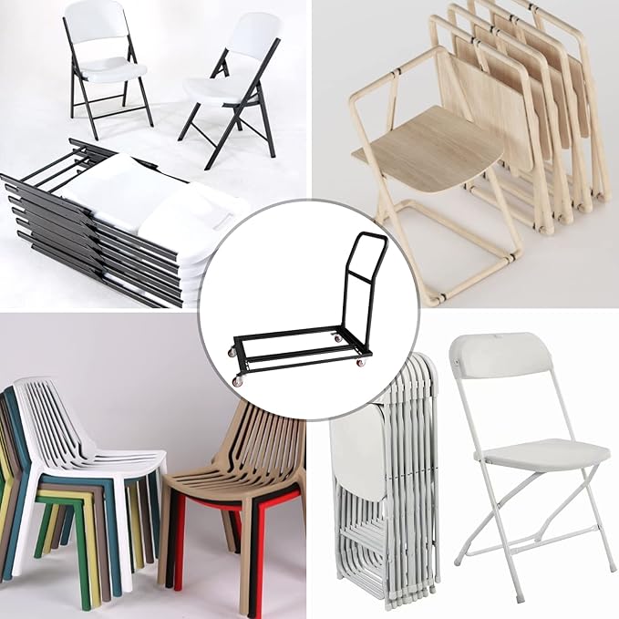 Folding Chairs Dolly, 2 Swivel Casters with Brakes, L-Shaped Steel Storage Cart Commercial & Home Kitchen Folding Chair Racks