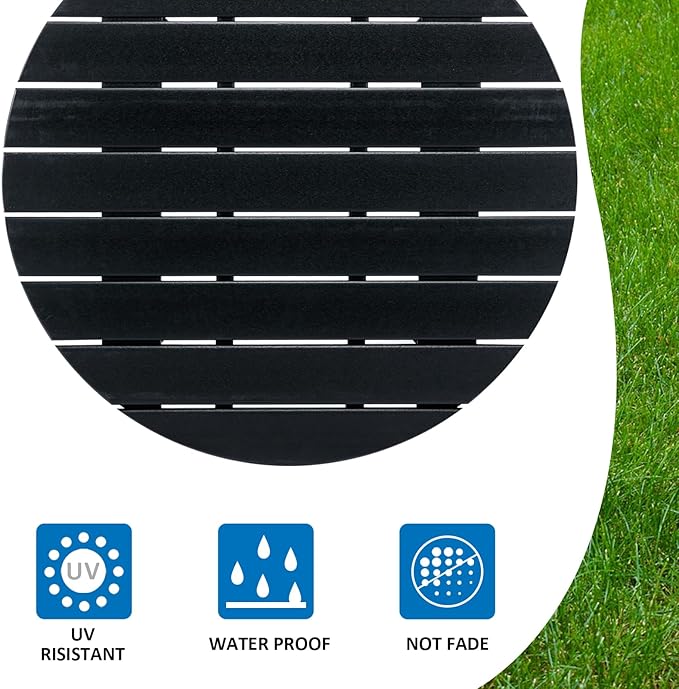 MINPINSER Outdoor Round Coffee Table, Adirondack Patio Coffee Table, Outdoor Large Side Table for Balcony Lawn (Black)