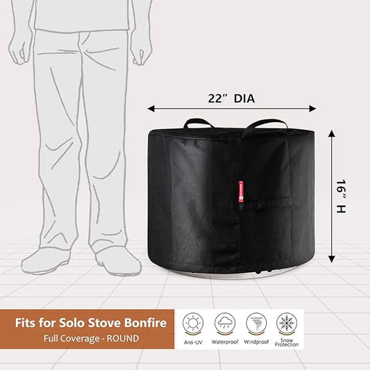 SheeChung Fire Pit Cover for Solo Stove Bonfire Outdoor Smokeless Firepit-Small Round Waterproof 600D Polyester Shelter,Air Vent,Anti-UV&Tear Resistant-Fits for 16”-22” Gas Fire Pit Table (22"Dx16"H)