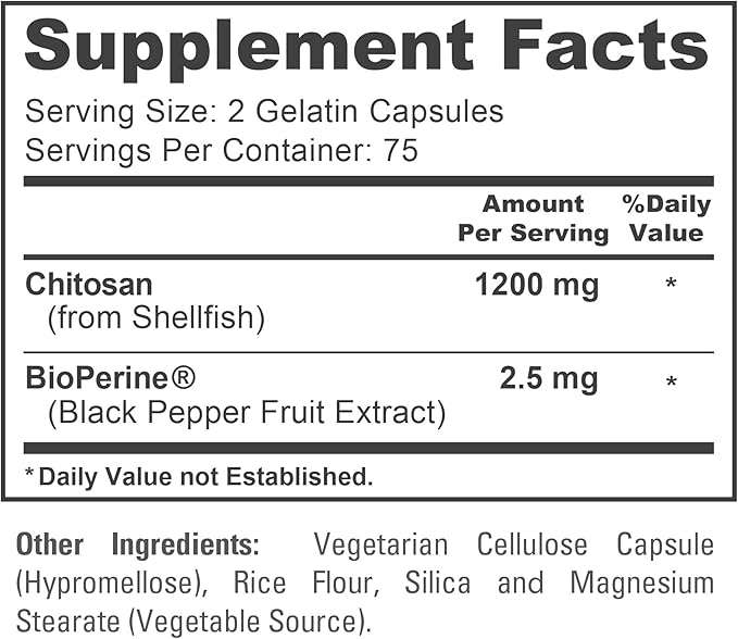 NusaPure Chitosan 1200mg 150 Caps (Non-GMO & Soyfree) with Bioperine