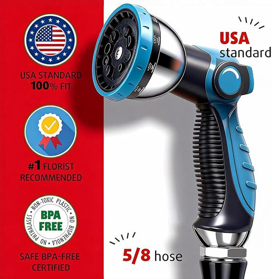 Garden Hose Nozzle, Durable High Pressure Water Hose Sprayer Nozzle with 10 Patterns for Watering Plants, Washing Cars, Cleaning Patio, Showering Pets