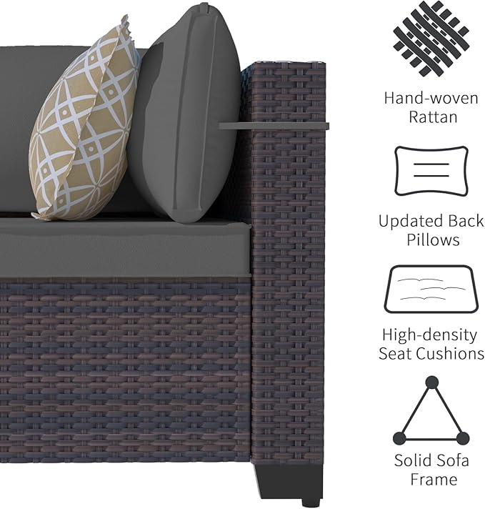 Outdoor Terrace Furniture Set, 15 Piece Outdoor Furniture Set, with 43 inch Aluminum 55000 BTU Propane fire Pit, PE Willow Vine Terrace Dialogue Set - Grey.