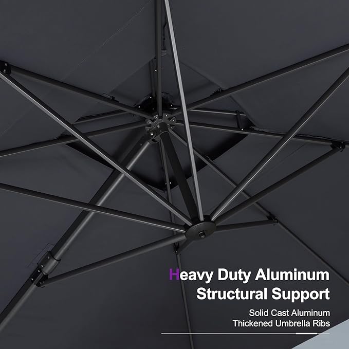 PURPLE LEAF 12ft Patio Umbrella with Base Large Outdoor Square Umbrella Deluxe Hanging Double Top Cantilever Offset Market Umbrella Windproof Garden Umbrella Grey
