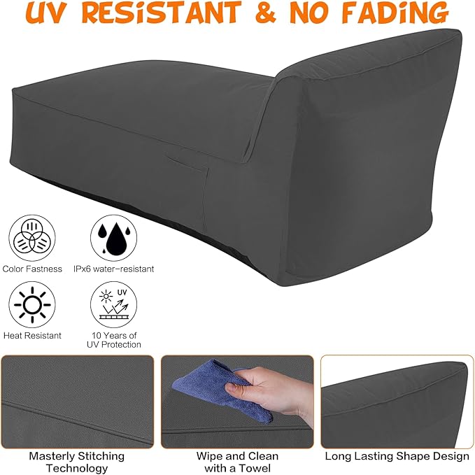 Outdoor Chaise Lounge Chair, Sunbed UV Resistant Sofa Couch Patio Furniture Waterproof Outside Sunlounge Reclining Sunbathing Bed Comfy Single Chaise Daybed for Garden, Pool, Beach, Dark Gray