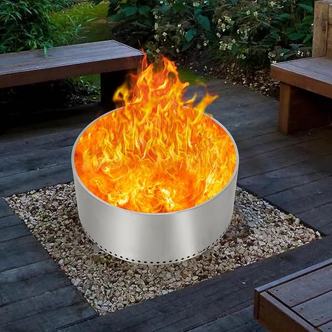 27" Smokeless Fire Pit,Portable Stainless Steel Firepit for Camping, Backyard, Beach,360° Airflow Wood Burning Outdoor Fireplace with Stand & Removable Ash Pan