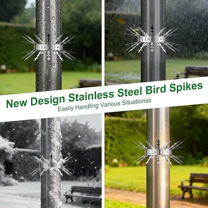 Bird Spikes for Outside, 6 Pack Stainless Steel Squirrel Spikes & Baffles for Garden, Deter Birds Pigeon Squirrel Cat Raccoon Snake from Fence Roof Window Bird Feeder Poles (6FT)