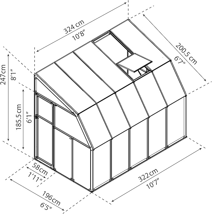 Palram Canopia Rion Sun Room 6 Ft. x 10 Ft. Solarium, Lean-to Greenhouse DIY Kit, Attach to House, Large Twin Wall Polycarbonate, 100% UV Protection for Porch, Patio Outdoors with Window Vent (White)