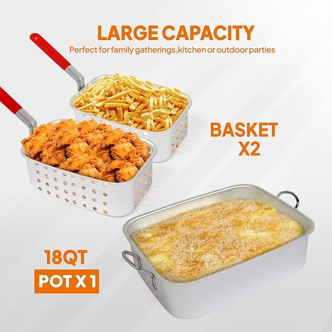 ROVSUN 58,000 BTU Propane Fryer Set with Heightened Gas Stove, 18 QT Aluminum Deep Fryer Pot, 2 Baskets & Thermometer for Outdoor Backyard Frying Fish, Chicken Wings, French Fries & More