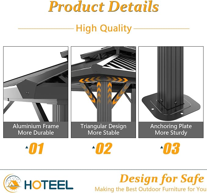 HOTEEL 10x12 Hardtop Gazebo Hot Tub Gazebo with Flame-Retardant Curtain Netting, Heavy Duty Pavilion with Galvanized Steel Double Roof, Aluminum Frame Outdoor Canopy for Patio, Party (2025 Upgraded)