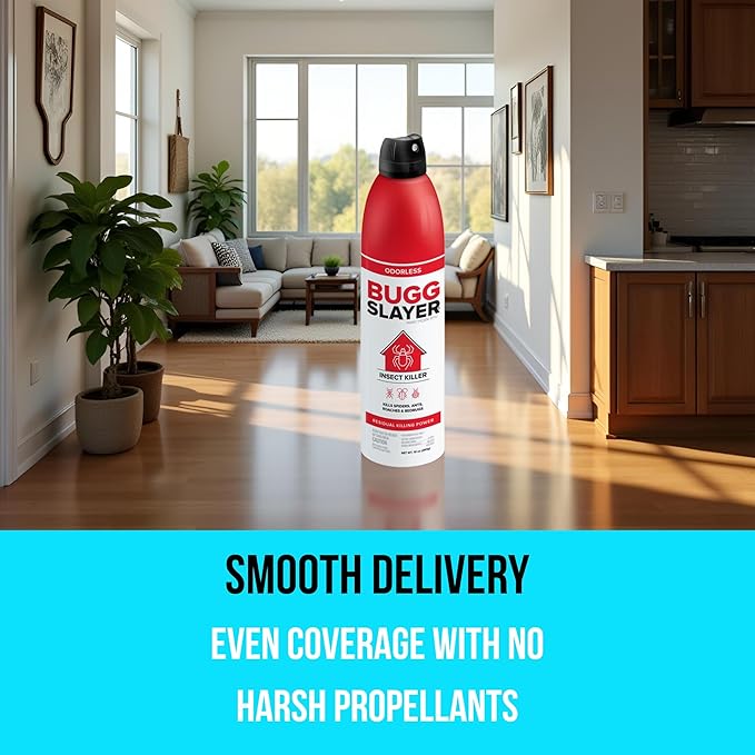 BUGGSLAYER Insecticide RTU Aerosol - Indoor Insect Killer - Spiders, Ants, Roaches, Bed Bugs & More - Odorless, Non-staining - 10 oz Spray Can