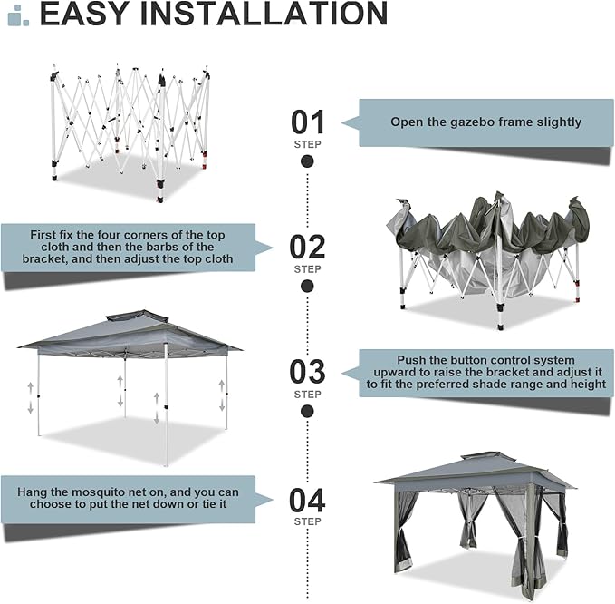 COBIZI 12x12 Pop up Gazebo on Clearance with Mosquito Netting & Sandbags, Outdoor Canopy Tent with 4 Ropes 8 Stakes & Portable Carrying Bag, Patio Portable Gazebo for Garden Backyard & Lawn,Darkgrey