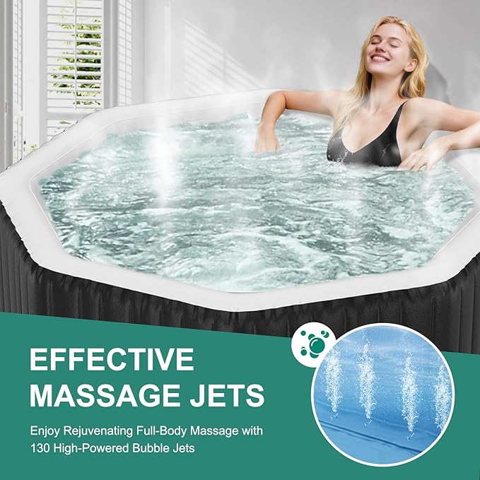 DoCred 4-6 Person Inflatable Hot Tub, 77" X 77" X 25" Octagonal Blow up Portable Hot tub with 130 Bubble Jets, Large Outdoor Spa Bathtub Set Included Heater Pump, Insulated Cover and Filter