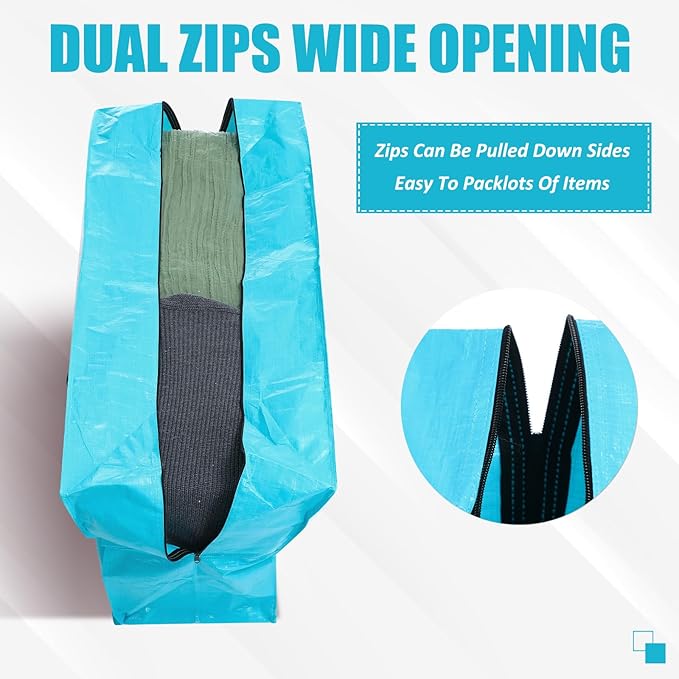 Windyun 4 Pack 69 Gallon Extra Large Storage Bags XXL Moving Bags with Zipper Handles Heavy Duty Jumbo Big Tote Box for Christmas Tree Storage 4, 5, 7.5, 9, 10, 12 ft Skeleton College Dorm(Lake Blue)