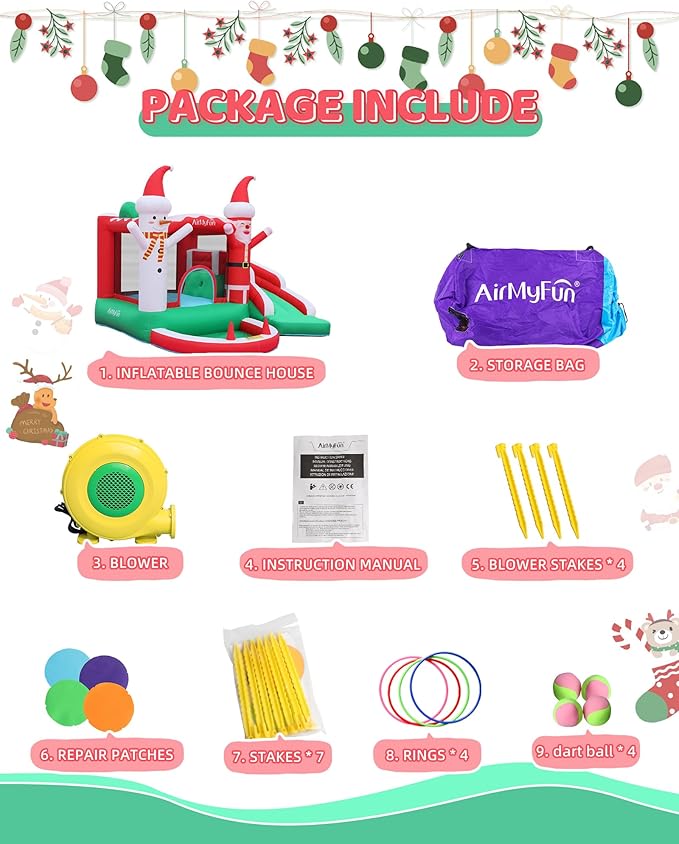 AirMyFun Christmas Theme Inflatable Bounce House, Independent Fan Rapid Expansion - Holiday Fun Magic, let Joy Jump into The House!
