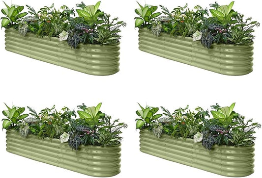 4-Pack Galvanized Raised Garden Bed 8x2x1.5 ft, 17" Tall Planter Boxes Outdoor, Zn-Al-Mg Metal Raised Beds for Gardening Herb Fruit Vegetable, Modular Flower Bed for Outdoor Plants-Moss Green