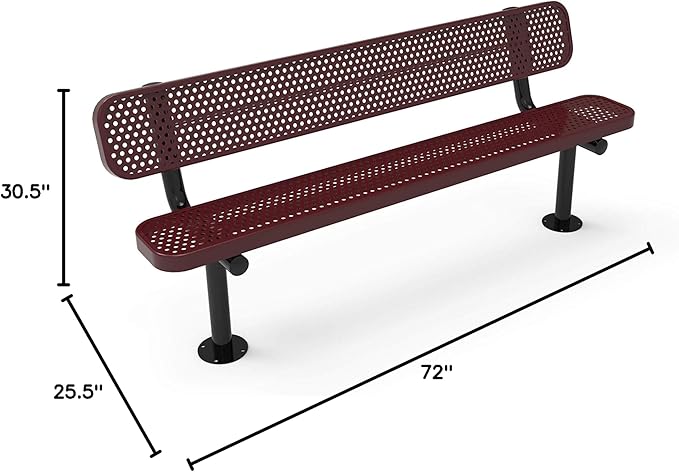 COATEDOUTDOORFURNITURE Coated Outdoor Furniture Heavy-Duty Outdoor Bench Thermoplastic Coated, Punched Steel, Commercial-Grade Seating, Made in America (Surface with Back, 6 Ft, Burgundy)