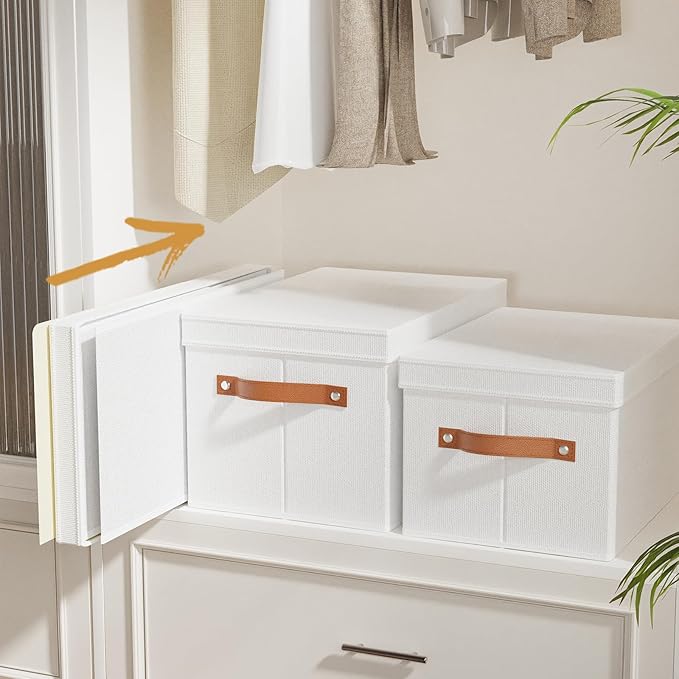 Foldable Storage Bin, 7.1 x 9.1 x 13 Inch Storage Box with Lid, Closet Organizer for Organizing with Handles, White, 1-Pack