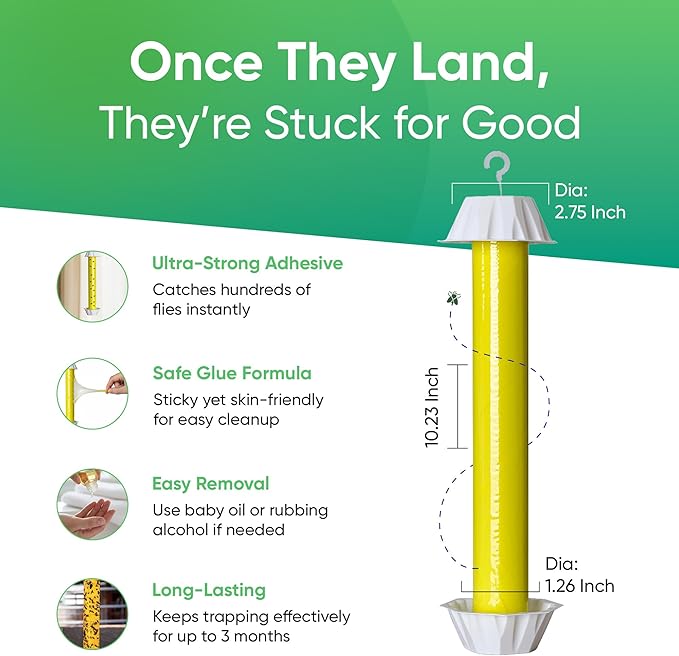 Sticky Fly Trap Indoor & Outdoor Pack of 4 | Hanging Fly Stick for Gnats, Flies, Wasps, Mosquitoes & Other Flying Bugs | Sticky Bug Traps | Home Pest Control | Flying Insect Trap Rolls | Ucatch