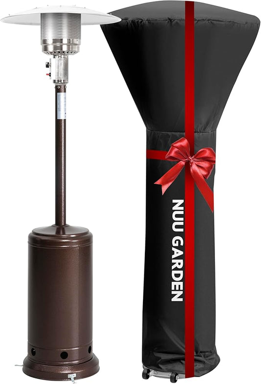 Nuu Garden Outdoor Propane Patio Heater, 46,000 BTU Gas Outdoor Heater with Detachable Wheels, Portable Heater with Waterproof Cover for Garden, Terrace, Backyard, Porch, Bronze