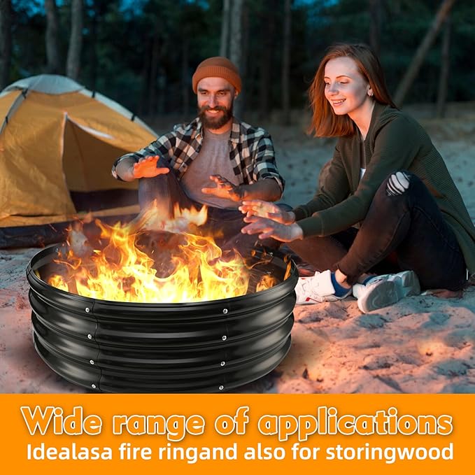60" Round Galvanized Steel Fire Ring Pit for Backyard,Camping,Bonfire; Round Steel Raised Garden Bed Kit,Metal Raised Garden Box for Outdoor Gardening and Planting (5x5x1FT)
