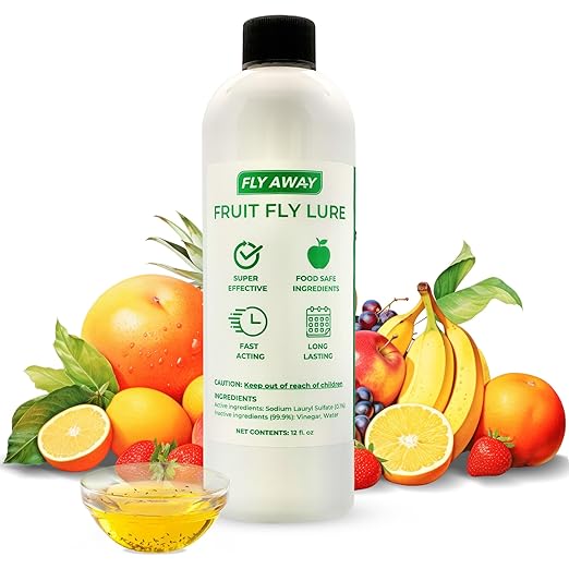 Fly Away Fruit Fly Liquid Lure - Trap Fruit Flies Fast. Safe Around Food. Fruit Fly Trap Indoor Bait for Kitchens, Restaurants, and Bars. Use Alone or as Refill for Fly Away Fruit Fly Trap Kit (12 oz)
