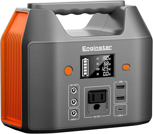 EnginStar Portable Power Station 150W 155Wh Solar Generator 110V 42000mAh Portable Power Bank w/AC Outlet, 6 Outputs External Battery Backup LED Light for Outdoor Camping