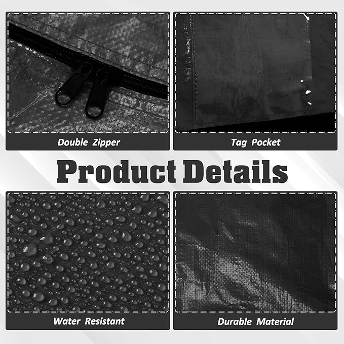 Windyun 4 Pack 155 Gallon Extra Large Storage Bags XXL Moving Bags with Zipper Handles Heavy Duty Jumbo Big Tote Box for Christmas Tree Storage 4, 5, 7.5, 9, 10, 12 ft Skeleton College Dorm(Black)