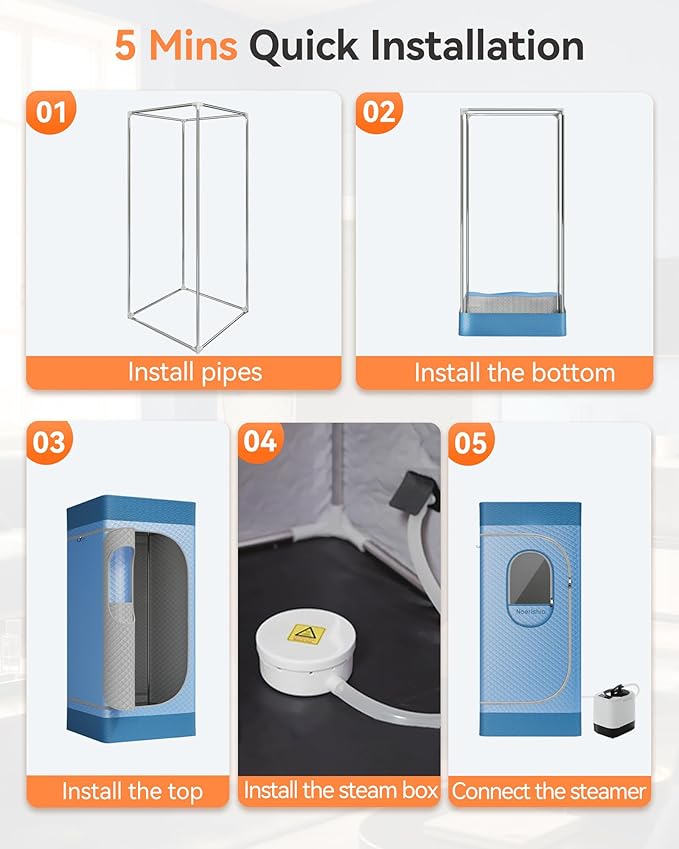 Sauna Box, Upgraded Portable Sauna for Home 5Layer Waterproof,3L 1200W Steamer,9 Levels,Dual YKK Zippers,Big Folding Chair,99 Mins Timer,Remote Control,Steam Sauna Room Personal Saunas Tent,Light Blue