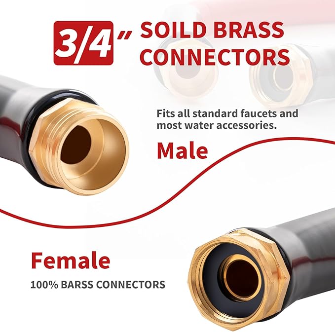Garden Hose 100ft x 3/4” Hot Water Hose, Heavy Duty -50°F to 190°F,Burst 600Psi Flexible Upgraded Rubber Hoses,3/4” Solid Fittings for All-weather Outdoor Lawn & Garden