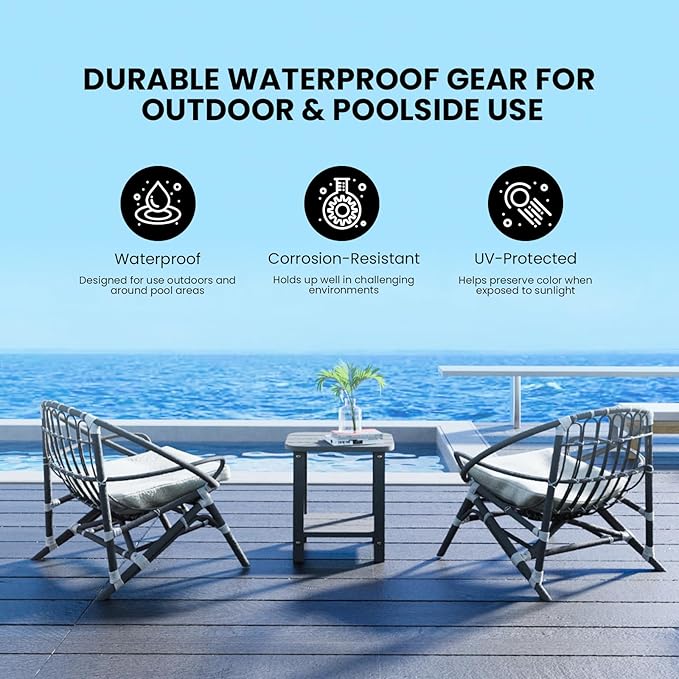 UQQUUNIQ 2-Tier Outdoor Side Table, 16" Adirondack Small Side Table All Weather Resistant, Patio End Table for Outside or Indoor, Patio, Yard, Pool, Porch, Garden, Grey