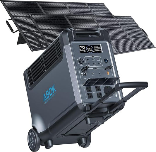 3840Wh ABOK Ark3600 Solar Generator with 2PCS 200W Solar Panel 3600W LiFePO4 Battery UPS Electric Portable Power Station for Garage, Home Backup, Off-Grid Living, Camping, RVs, Emergency, Business