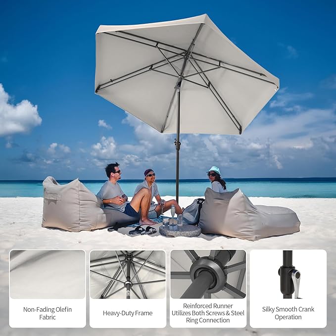 CROWN SHADES 9 Ft Patio Umbrella with Auto-Tilt & Olefin Fabric - Patented 90° Edge Connection Wind Resistant, Outdoor Umbrella for Table, Pool, Beach, Effortless Crank System