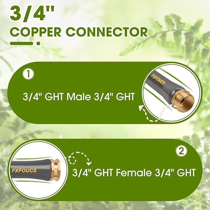 Heavy Duty Garden Hose – 5/8 Inch Flexible, Lightweight Hybrid Hose with 600 PSI Burst Pressure, Swivel Handle, and Durable Copper Male/Female Fittings (Black with hose sprayer, 50FT)