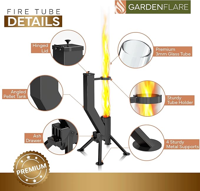 Smokeless Fire Pit - Outdoor Wood Pellet Fire Tube Stainless Steel firepit for Ambience Fire on Your Backyard, Patio, Porch & Garden (Matte Black, Premium)