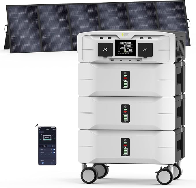 IEE SP5000 7680Wh Solar Power Station, 5000W(9000 Peak) AC Output, 120V/240V Split Phase LFP Battery with 1x500W Solar Panels, 1.6h Fast Charge Portable Power Generator for Home Backup, Emergency, RV