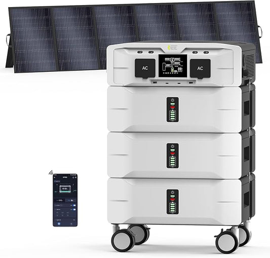 IEE SP5000 7680Wh Solar Power Station, 5000W(9000 Peak) AC Output, 120V/240V Split Phase LFP Battery with 1x500W Solar Panels, 1.6h Fast Charge Portable Power Generator for Home Backup, Emergency, RV