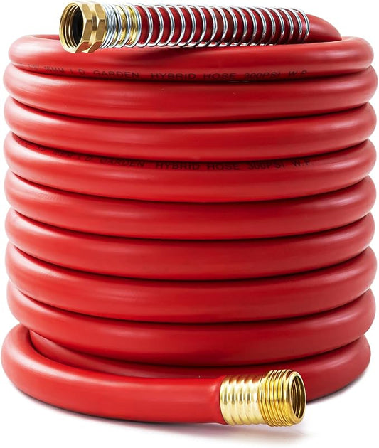5/8" Garden Hose 50ft, -40℉ To 190℉ Hot/Cold, Heavy Duty,Flexible, 300psi Working, 1000psi Burst, 3/4" Brass Fittings with Hose Protector Coil Spring for Outdoor,Yard, Farm