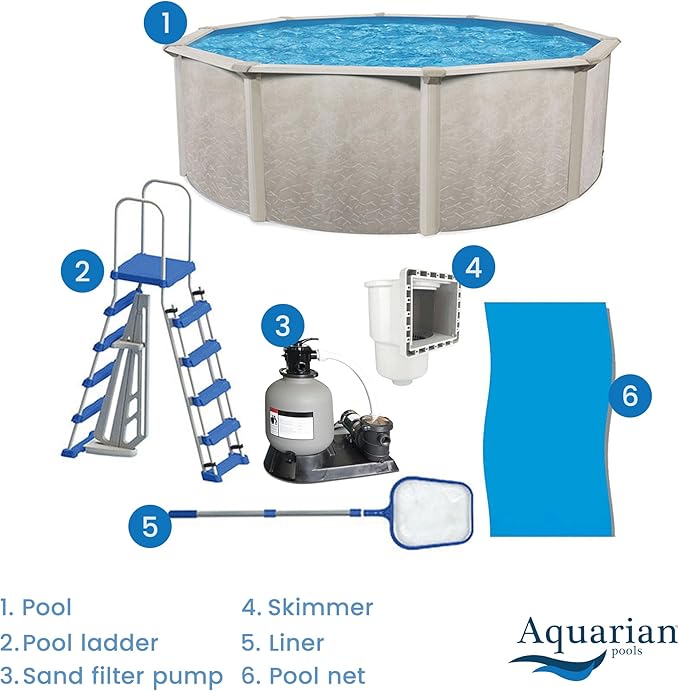 Aquarian Above Ground Pool Kit w/ Pump & Leaf Skimmer, Phoenix Steel-Frame, 24', Cognac - Large Heavy-Duty Outdoor Family Swimming Pool for Backyard, Patio, and Yard