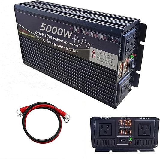 5000 Watt Power Inverter 12V DC to 110V AC Converter, LED Display with 2 AC Outlets Dual Fans Radiating for RV, Camp and Home, Electric Tool Pure Sine Wave Inverter (110V, 5000W 12V)