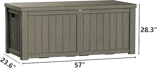 Mersco 120 Gallon Double-Wall Resin Deck Box - Lockable Waterproof Outdoor Storage Box, 1000lbs Capacity & Doubles as Seating for Patio Furniture - Garden Tools, Pool Accessories (Grey)
